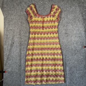 Vintage 90s Crochet Dress Size 3X Colorful‎ Knit Rainbow Milkmaid hippie Junior
